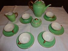 CERAMICA PIEMONTESE-Servizio caffè per 6 persone- 1950 circa- verde e oro-