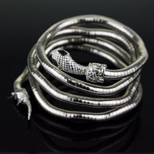 BRACCIALE/CAVIGLIERA SERPENTE CM.95 <TESTA/CODA> SNODABILE LEGA RODIATO ARGENTO!