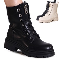 Stivaletti Da Donna Plateau Worker Biker Combat Booties Glitter