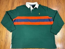 Polo Ralph Lauren Rugby Camicia Uomo Verde con Righe Arancioni e Blu Uomo XL -90s