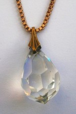B842) Collana catena pendente vintage goccia vetro sfaccettato taglio aurora boreale