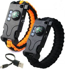 Bracciale Paracord Emergenza Infrarossi Laser Fischietto Bussola LED Ricaricabile 4MM