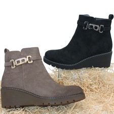 Stivaletti donna Tronchetti con zeppa scarpe stivali scamosciati cinturino 2733