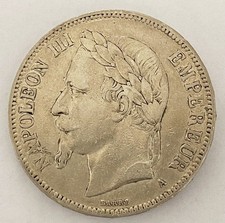 HN Francia Napoleone III 1870A 5 franchi Ag gr. 25 BB+ KM#799  r352