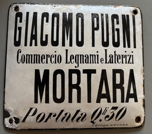 Antica targa smaltata mortara - targa,