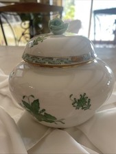 Porcellana bomboniera Herend Apponyi Verde con rosa, Vintage mai usato