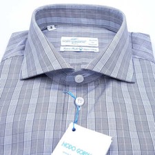 Camicia Uomo Francese Quadri Grigio Principe di Galles Cotone Makò tess. Monti