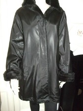 IMPERMEABILE PELLICCIA GIACCA ECOLOGICA SINTETICA ECO FAUX FUR PELZ VISONE NERO 