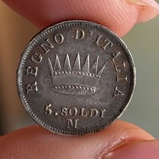 REGNO D'ITALIA 5 SOLDI 1809 M NAPOLEONE ARGENTO SILVER DI ALTA QUALITA'