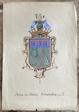 Araldica Stemma Marchesi Pietra Mellara Dipinto Su Carta XIX Secolo