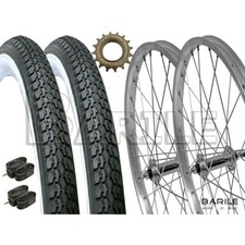 Coppia Ruote 20 " x 1.75 + Pignone + Copertoni Bianco / Nero + Camere Bici MTB