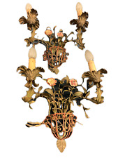 Coppia di appliques antiche lampade da parete a due fiamme della prima meta' del