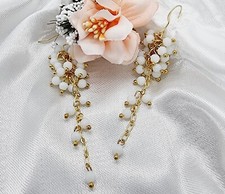 Orecchini a grappolo da donna con cristalli sfaccettati bianco su base oro