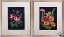 2 quadri pendant punto croce natura morta fiori rose 