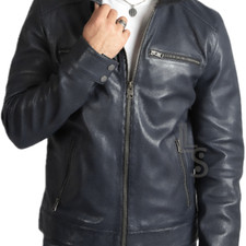 Giubbotto uomo blu navy biker
