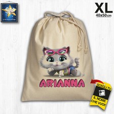 Sacca Asilo Nido scuola Personalizzato Nome Bimba 100 % cotone 40x50 cm 44 GATTI