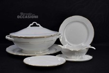 Set Di Piatti Porcellana Laveno Vintage Riga Dorata 12 Persone 29 Pezzi + Cucchi