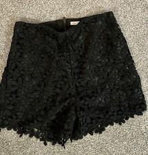 Hollister pantaloncino donna pizzo vita alta taglia 7 nero ricamato occhiello boho gotico