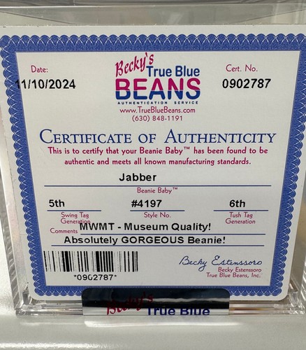 Beanie baby jabber c o - baby, c.o.a