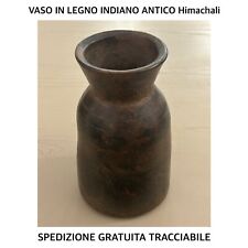 VASO IN LEGNO INDIANO Fioriera Himachali Decorativo Vintage • MADE IN INDIA