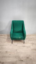 80168 Poltroncina originale anni '50/'60 in ferro e tessuto verde
