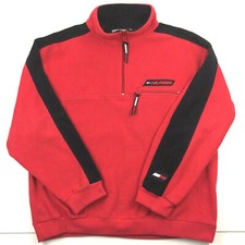 Felpa uomo pile Tommy Hilfiger vintage pullover logo scritto 1/4 zip taglia L