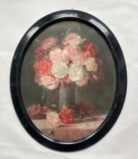 Cornice Vintage Antico Legno Ovale Con Stampa Rose Falzmaße 45,7 X 36,6 CM