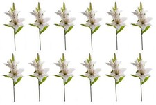 Set Di 12 Gigli Artificiali Con 2 Fiori E Gemma Bianchi H. 65Cm Emerald