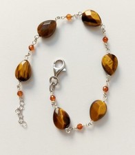 Bracciale in argento 925 con gocce di occhio di tigre e cubic zirconia arancio 