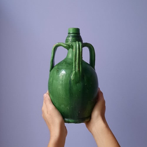Vaso fiasca verde tre manici - fiasca,