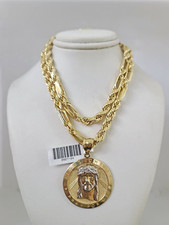 Collana in oro 10 kt con ciondolo Gesù Cristo in corda Milano set 6 mm 20"-26 pollici.