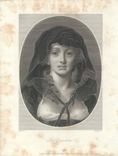 Antique Print YOUNG WOMAN WITH