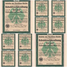 10 x Obbligazione del Reich tedesco 1922 Obbligazione 100.000 marchi continua