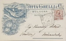 Cartolina pubbl. DITTA GHELLI & C. Gessi e Calce. Bologna 1906