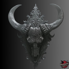 Decorazione da parete teschio di toro gotico | arte da parete teschio nero stampato in 3D |