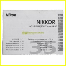 Manuale originale per Nikon AF-S DX Nikkor 35mm. f1,8 G Italiano E G F S J...