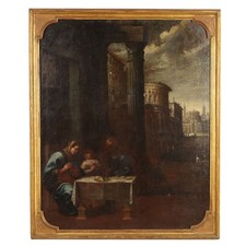 Quadro Antico Dipinto con Sacra Famiglia Olio su Tela '600