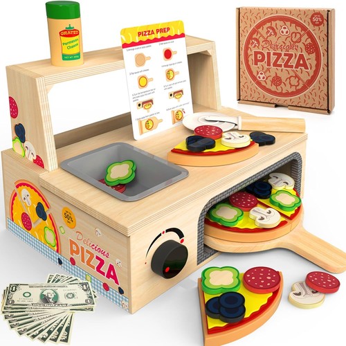 Banco pizza legno set gioco - pizza,