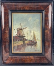 Quadro a Olio Hans Harländer (1880-1943) Barche Pesca IN Porto Vor Mulino Fresia