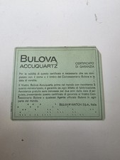 BULOVA ACCUQUARTZ Certificato Di Garanzia orologio Watch Warranty