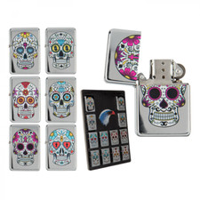 ACCENDINO ANTIVENTO A BENZINA RICARICABILE LOGO TESCHIO SKULL 4 MODELLI CROMATO