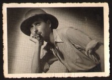 Handsome man guy boy hat portrait with tobacco pipe old photo 9x6 cm  #39615