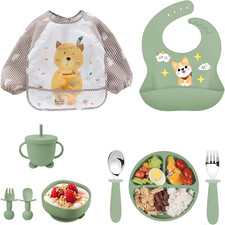 Set Pappa per Bambini, Set Da 10 Pezzi Svezzamento Set, Silicone Piatto Con Vent