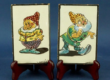 L. DONNINI  Coppia MATTONELLE maiolica Biancaneve nani Disney scuola Zaccagnini