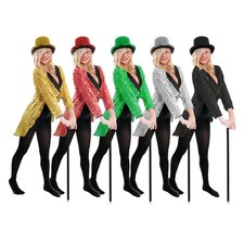 CAPPOTTO PAILLETTES ADULTO CABARET ABITO FANTASIA TOP CAPPELLO CANNA CIRCO RINGMASTER DANZA