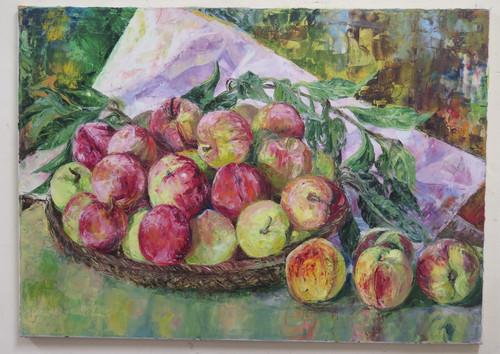Quadro natura morta con mele - con,