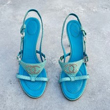 Chanel | Autentico Vintage Blu Pitone Logo CC Argento Borchie Pelle Tacchi (37,5)