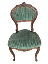 Antica sedia Poltroncina in noce imbottita  verde bosco - XX secolo