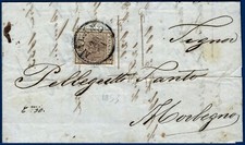 1853 - Lettera da Milano resa franca con cent.30 bruno  (Sassone n.8)