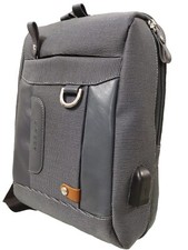 Monospalla uomo zaino piccolo Jet tessuto pelle grigio con porta chiavi Acciaio